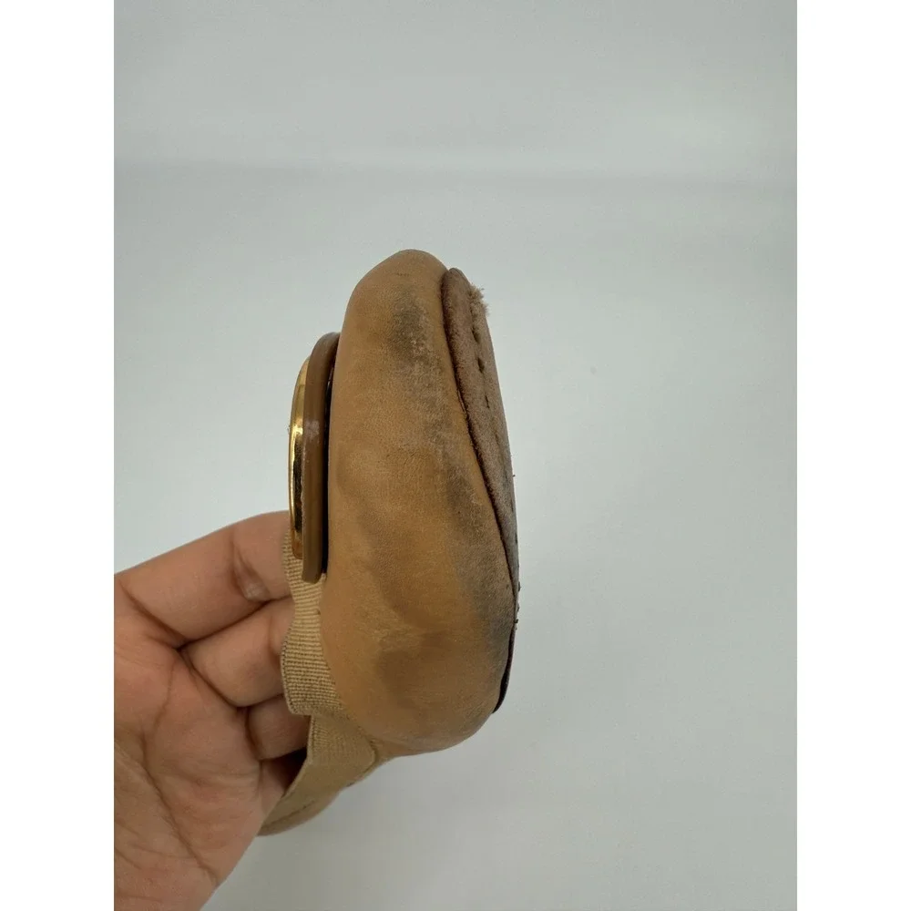 Tory Burch Reva Ballet Flats Size 7.5M Tan Leather Gold Logo Classic Preppy Chic